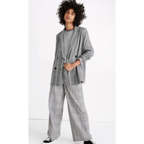 Madewell Womens Caldwell Plaid Double-Breasted Blazer Jacket Small Black FA EXC - Picture 1 of 12